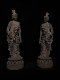 A Pair of Rare Limestone Statues of Avalokitesvara Ornaments