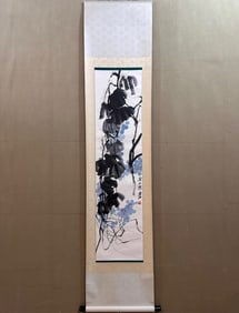A Chinese Vertical Scroll Ink Painting of Grapes on Paper,Qi Baishi