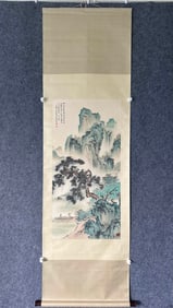 A Chinese Vertical Scroll Ink Painting of Landscape on Paper