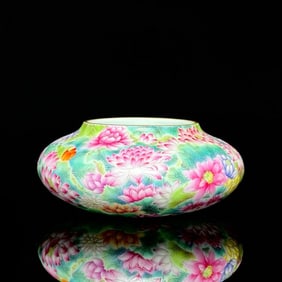 An Exquisite Enamel Flower and Bird Pattern Brush Washer