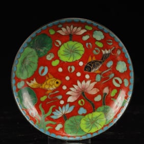 An Ecmxquisite Cloisonne Lotus Fish Pattern Plate