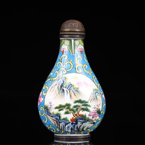 An Exquisite Painted Enamel Landscape and Figure Pattern Snuff Bottle