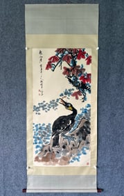 A Chinese Vertical Scroll Ink Painting of Flower and Bird on Paper