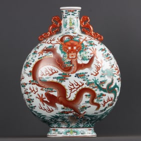 A Huge Blue and White Doucai Painted Gold Dragon Pattern Double-Ears Vase