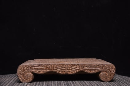 A Rare Limestone Lotus and Fish Pattern End Table
