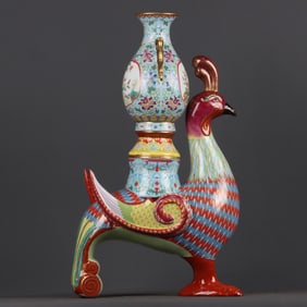 A Huge Enamel Gilt Lotus Pattern Peacock Vase