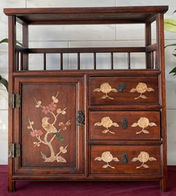 An Exquisite Huali Wood Inlaid Shell Flower and Bird Pattern Antique Shelf
