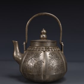 An Exquisite Silver-plated Plum Blossom,Orchid Bamboo and Chrysanthemum Pattern Ewer