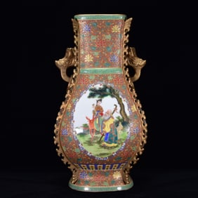 A Huge Enamel Figure Pattern Double-Ears Vase