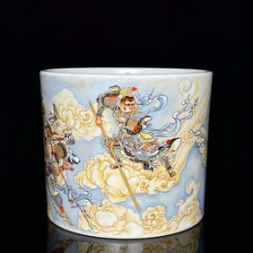An Exquisite Famille-Rose Figure Pattern Brush Pot