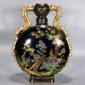 A Huge Famille-Rose Flower and Bird Pattern Double-Ears Vase