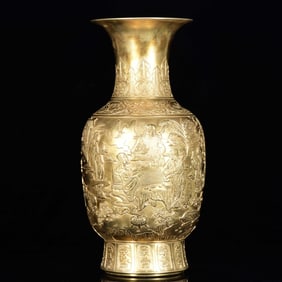 A Huge Gilt Bronze Landscape and Figure Pattern Vase