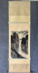 A Chinese Vertical Scroll Ink Painting of Landscape on Paper