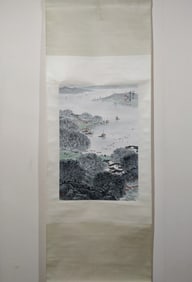 A Chinese Vertical Scroll Ink Painting of Landscape on Paper,Song Wenzhi