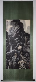 A Chinese Vertical Scroll Ink Painting of Landscape on Paper