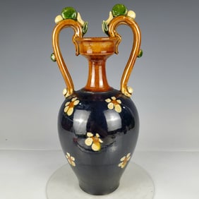 A Rare Tang Tri-Color Glazed Pottery Flower Pattern Dragon-Ears Vase