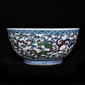 A Huge Doucai Dragon Pattern Bowl