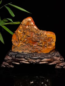 An Exquisite Tianhuang Stone Landscape and Figure Pattern Ornament,with Poem