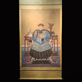 A Chinese Vertical Scroll Ink Painting of Figure on Silk