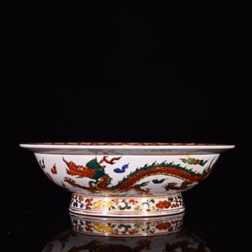 An Exquisite Fahua Ware Painted Gold  Dragon Pattern Plate
