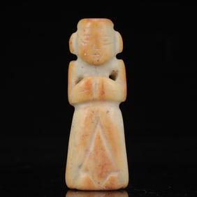 An Archaic Hongshan Culture Yellow Jade Figure Ornament