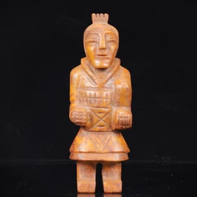 An Archaic Hongshan Culture Yellow Jade Figure Ornament