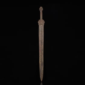 A Rare Bronze Beast Pattern Sword,with Inscription