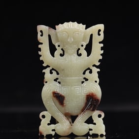 An Archaic Hongshan Culture White Jade Figure Pendant