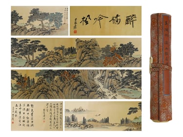 A Chinese Hand Scroll Ink Painting of Landscape on Paper