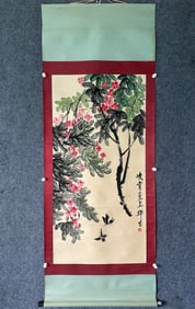 A Chinese Vertical Scroll Ink Painting of Flower on Paper