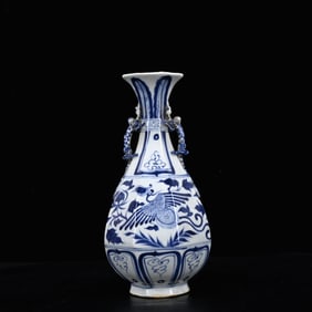 An Exquisite Blue and White Lotus and Phoenix Pattern Double-Ears Vase