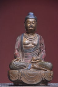 A Huge Limestone Painted Color Buddha Statue Ornament
