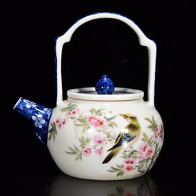 An Exquisite Famille-Rose Flower and Bird Pattern Teapot, With Poem