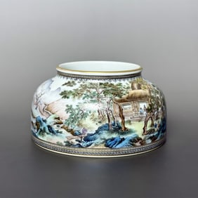 An Exquisite Ink Color Landscape Pattern,With Poem Brush Washer
