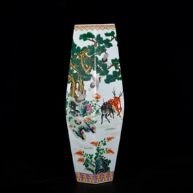 A Huge Enamel Deer and Crane Pattern Vase