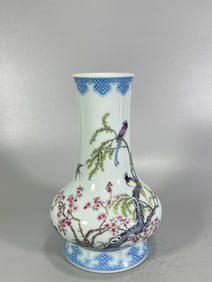 An Exquisite Enamel Flower and Bird Pattern Vase, With Poem