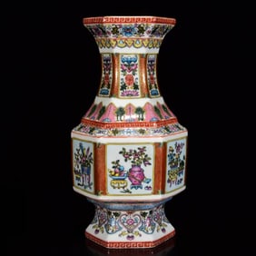 An Exquisite Famille-Rose Flower and Fruit Pattern Vase
