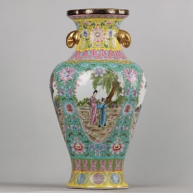 A Huge Enamel Gilt Figure and Story Pattern Elephant-Ears Vase