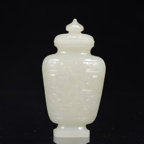 An Exquisite White Jade Lotus Pattern Vase
