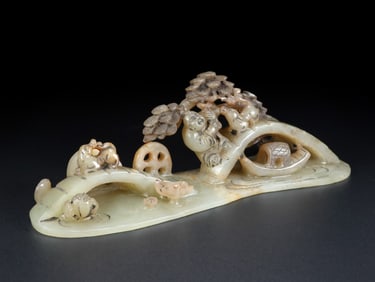 An Exquisite White Jade Landscape and Figure Ornament