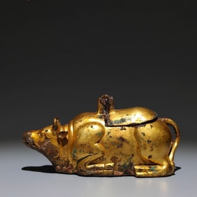 A Rare Gilt Bronze Buffalo Ornament