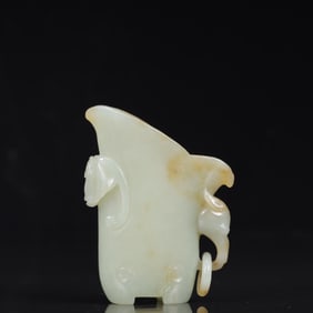 An Exquisite White Jade Bats Pattern Goblet