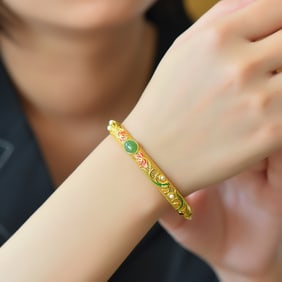 An Exquisite Sterling Silver-Gold Plated Inlaid Jasper Enamel Bracelet