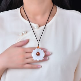 An Exquisite White Jade Lotus Pattern Pendant