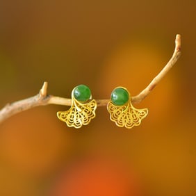 A Pair of Exquisite Sterling Silver-Gold Plated Inlaid Jasper Earrings
