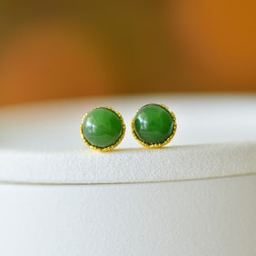 A Pair of Exquisite Sterling Silver-Gold Plated Inlaid Jasper Earrings