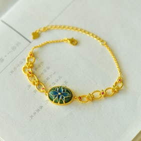 An Exquisite Sterling Silver-Gold Plated Inlaid Jasper Enamel Bracelet