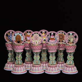 An Exquisite Ruby Red-Glazed Famille-Rose Eight Treasures
