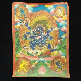 A Rare Brocade Painted Color Statue of Mammon Tangka