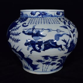 An Exquisite Blue and White Figure and Story Pattern Jar,with Poem